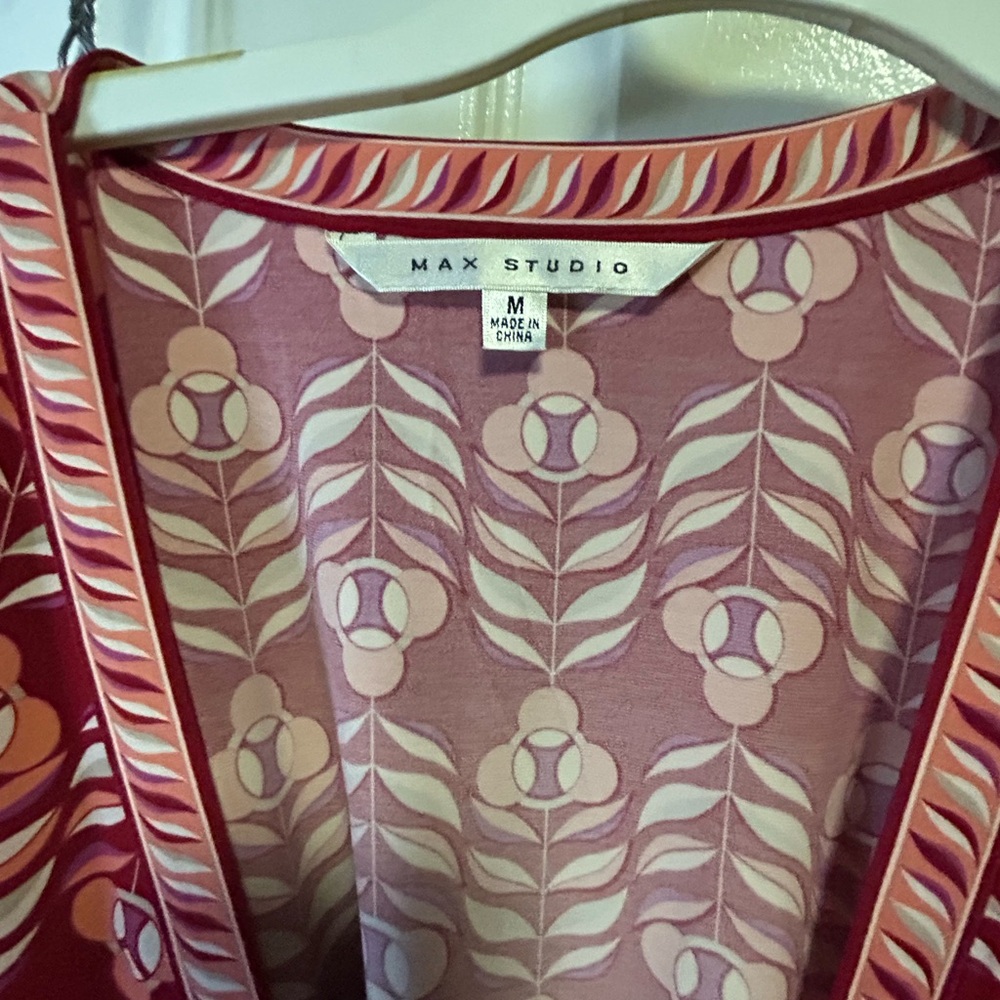Max Studio Red and Pink Classic Wrap Midi Dress with Elegant Design - Picture 2 of 3